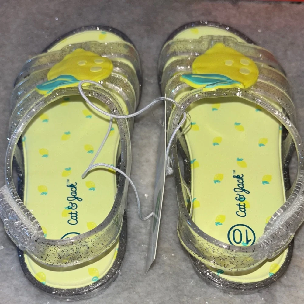 Target Lemon Jelly Sandals Yellow Silver Glitter Velcro Straps Open Toe New 10